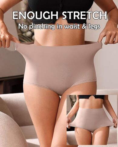 ASIMOON سراويل داخلية عالية الخصر بعد الولادة للنساء من الدانتيل بدون عرض لباس داخلي بدون علامة تغطية كاملة للسيدات 4 عبوات in Kuwait