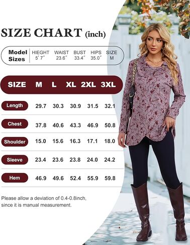 Bebonnie Women's Long Sleeve Lapel Neck Lightweight Sweatshirt Pullover Tunic Tops with Buttons in Saudi Arabia