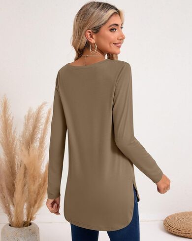 3 Pack Women's Long Sleeve T Shirts, Crewneck Side Split Tops, Round Hem Pullover Shirts, Loose Casual Tunic Tops in Kuwait