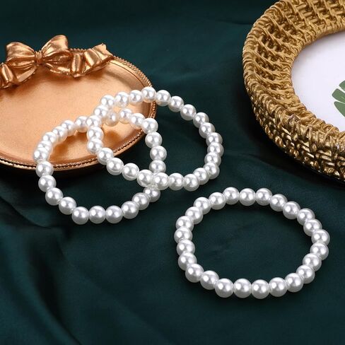 Elastic Pearl Bracelet Faux Pearl Bracelets for Women Vintage Pearl Beaded Bracelets Wedding Accessories Bridesmaid Bracelet Bridal Party Prom Beaded Bracelet (3 Pcs) in Saudi Arabia