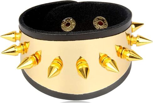 Mens Womens Punk Rock Spike Rivet Studded Wide Pu Leather Cuff Bracelet in Kuwait