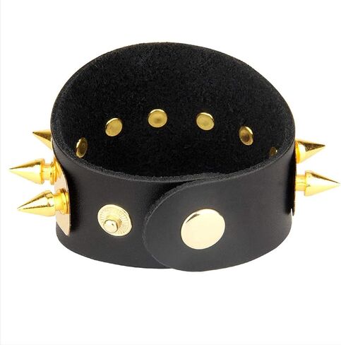 Mens Womens Punk Rock Spike Rivet Studded Wide Pu Leather Cuff Bracelet in Kuwait