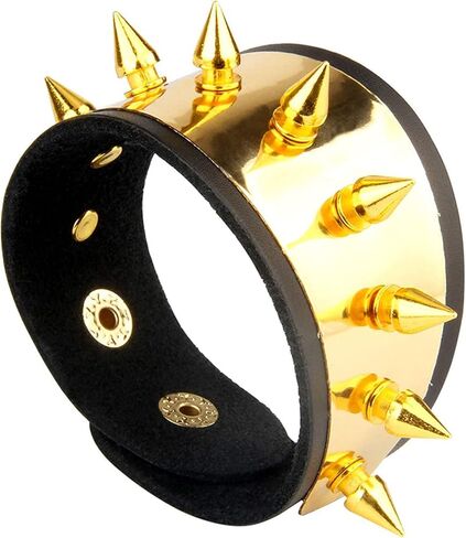 Mens Womens Punk Rock Spike Rivet Studded Wide Pu Leather Cuff Bracelet in Kuwait