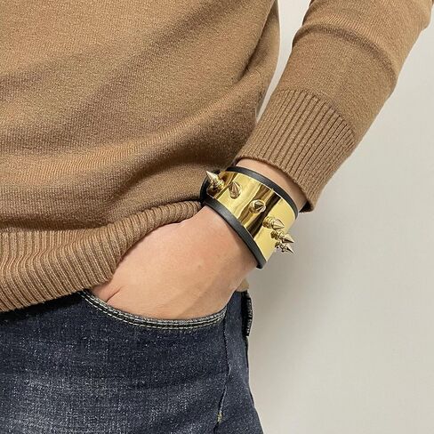Mens Womens Punk Rock Spike Rivet Studded Wide Pu Leather Cuff Bracelet in Kuwait