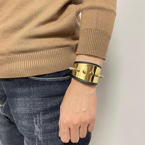 Mens Womens Punk Rock Spike Rivet Studded Wide Pu Leather Cuff Bracelet in Kuwait