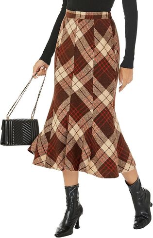 Mokayee Womens Wool Hign Waisted Flannel Bodycon Midi Length Work Pencil Skirts in Saudi Arabia
