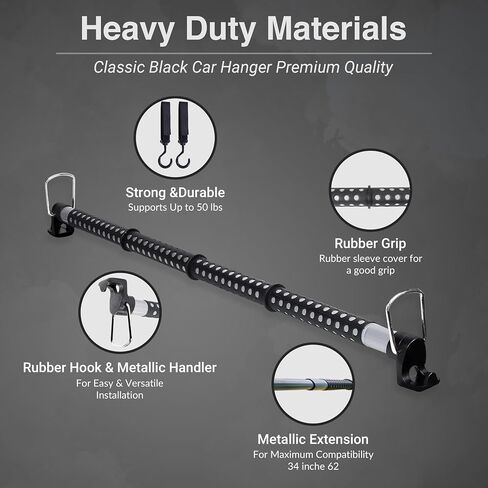 Car Clothes Hanger Bar, Premium Quality Expandable Black Bar for Travel - Extendable to 62inch - (160cm), Durable and Stylish, Suitable for Most Cars, Trucks, SUVs, Vans - 1 Pack in Saudi Arabia