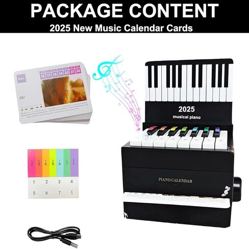 Piano Calendar 2025 Desk Calendar, Mini Piano Calendar, With 52 Weeks of Music Sheets, Playable Mini Piano Calendar 27 Cards Gifts (Black) in Saudi Arabia