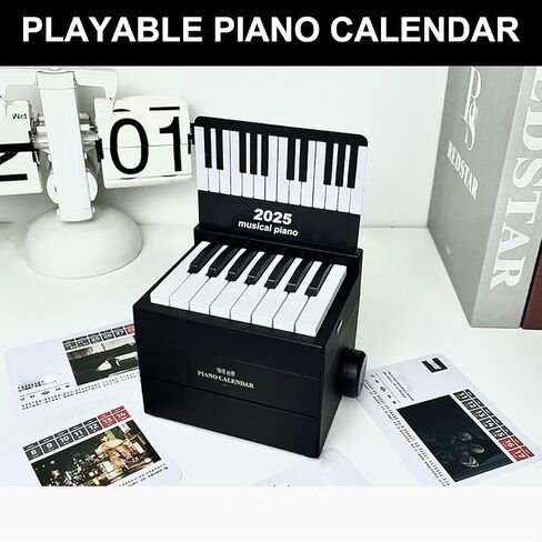 Piano Calendar 2025 Desk Calendar, Mini Piano Calendar, With 52 Weeks of Music Sheets, Playable Mini Piano Calendar 27 Cards Gifts (Black) in Saudi Arabia