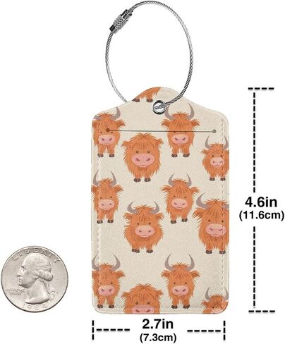 2 Pack Cartoon Cute Highland Funny Cow Luggage Tags for Suitcases, Leather Baggage Tag with Loop, Funny Cool Name Id Card Cover Travel Bag Labels Set for Women Men Boys Girls Kids in Saudi Arabia