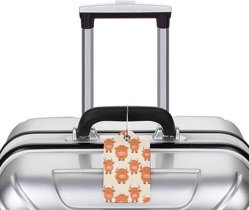 2 Pack Cartoon Cute Highland Funny Cow Luggage Tags for Suitcases, Leather Baggage Tag with Loop, Funny Cool Name Id Card Cover Travel Bag Labels Set for Women Men Boys Girls Kids in Saudi Arabia
