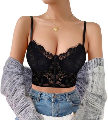 Lilosy Sexy Underwire Lingerie Crop Cami Tank Floral Lace Top in Saudi Arabia