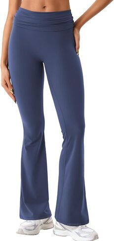 YEOREO Romola Women Flare Leggings with Tummy Control Yoga Pants High Waist Fold Over Bootcut Wide Legs Workout Leggings in Saudi Arabia