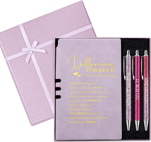 Thenshop 5 Pcs Journal with Pen Set Difference Maker Gift Inspirational Leather Journal with 3 Ballpoint Pens and Box Thank You Gift for Employee Teacher Nurse Coworker Christmas Thanksgiving(Purple) in Saudi Arabia