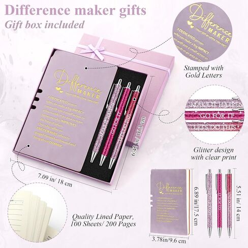 Thenshop 5 Pcs Journal with Pen Set Difference Maker Gift Inspirational Leather Journal with 3 Ballpoint Pens and Box Thank You Gift for Employee Teacher Nurse Coworker Christmas Thanksgiving(Purple) in Saudi Arabia