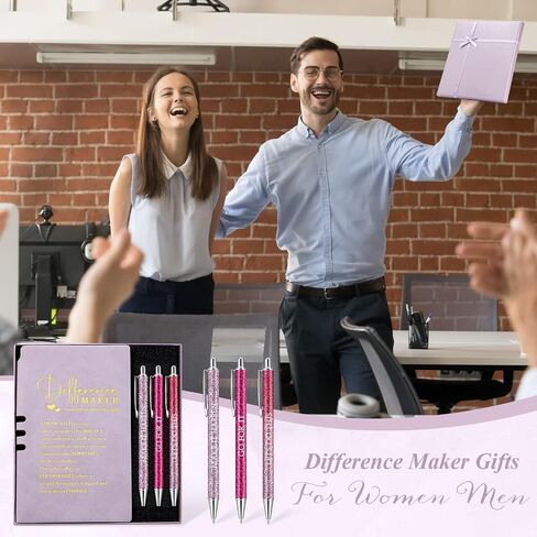 Thenshop 5 Pcs Journal with Pen Set Difference Maker Gift Inspirational Leather Journal with 3 Ballpoint Pens and Box Thank You Gift for Employee Teacher Nurse Coworker Christmas Thanksgiving(Purple) in Saudi Arabia