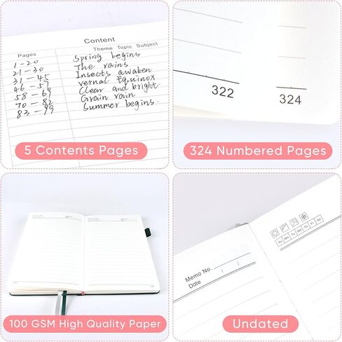 Wide Ruled Notebook Journal for Women & Men, A5 Hardcover Lined Journal Leather Notebook, 324 Numbered 100GSM Pages Thick Notebook for Writing, Study, Work, Campus, School, Note Taking in Saudi Arabia