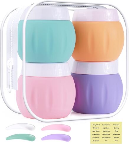 Travel Containers for Toiletries, GLAMFIELDS TSA Approved 1.7oz 50ml Travel Size Silicone Cream Jars BPA Free, Leak-proof Travel Essentials with Lid for Cosmetic Face Hand Body Cream Macaron (4 Pack) in Kuwait