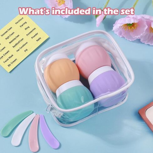 Travel Containers for Toiletries, GLAMFIELDS TSA Approved 1.7oz 50ml Travel Size Silicone Cream Jars BPA Free, Leak-proof Travel Essentials with Lid for Cosmetic Face Hand Body Cream Macaron (4 Pack) in Kuwait