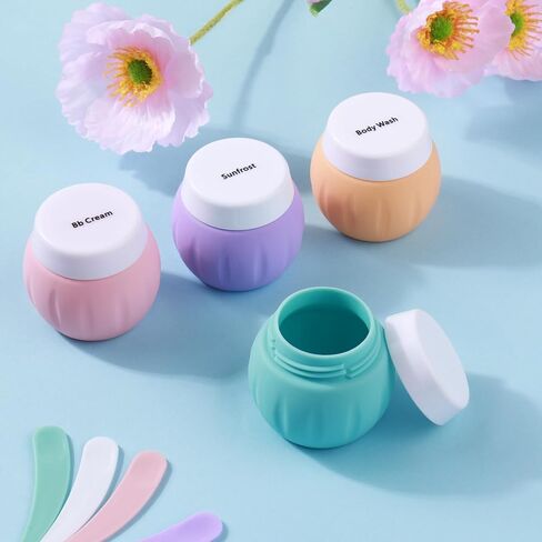 Travel Containers for Toiletries, GLAMFIELDS TSA Approved 1.7oz 50ml Travel Size Silicone Cream Jars BPA Free, Leak-proof Travel Essentials with Lid for Cosmetic Face Hand Body Cream Macaron (4 Pack) in Kuwait