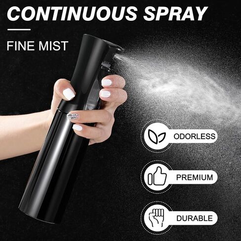 Continuous Spray Bottle for Hair (10.1oz/300ml) 2 Pack Mister Spray Bottles for Cleaning Empty Ultra Fine Water Mist Sprayer for Hairstyling Plant Garden Curly Hair Etc (Black) in Saudi Arabia