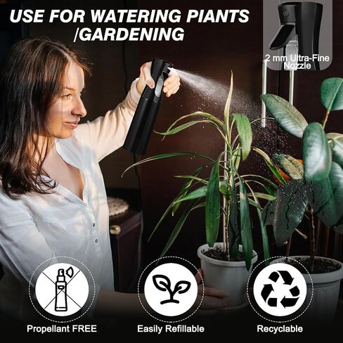 Continuous Spray Bottle for Hair (10.1oz/300ml) 2 Pack Mister Spray Bottles for Cleaning Empty Ultra Fine Water Mist Sprayer for Hairstyling Plant Garden Curly Hair Etc (Black) in Saudi Arabia