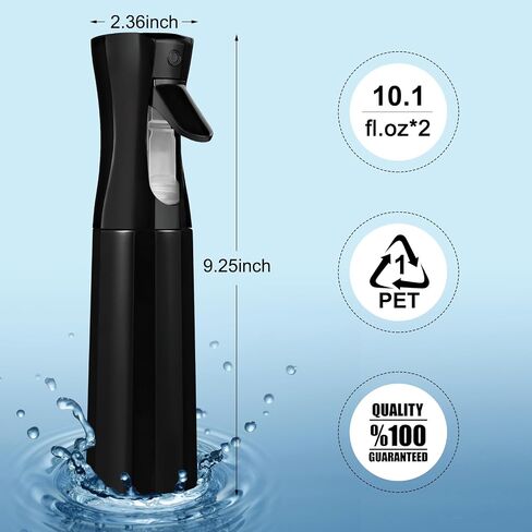 Continuous Spray Bottle for Hair (10.1oz/300ml) 2 Pack Mister Spray Bottles for Cleaning Empty Ultra Fine Water Mist Sprayer for Hairstyling Plant Garden Curly Hair Etc (Black) in Saudi Arabia