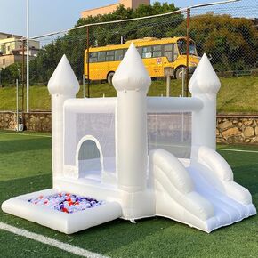 منزل نطاط داخلي من White Bounce House للأطفال من قماش أكسفورد، منزل نطاط أبيض، ترامبولين قابل للنفخ مع منفاخ UL (قماش أكسفورد 8.53 قدم)