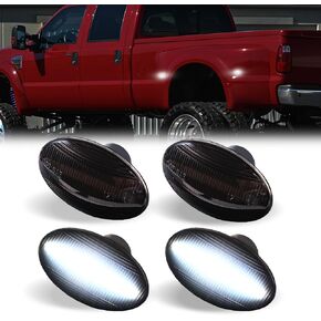 LED Dually Bed Fender Side Marker Lights For 1999-2010 Ford F250 F350 F450 F550 Super Duty Trucks Smoked Len (Amber Red)