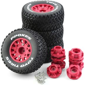 1/10 1/8 Truck Wheels and Tires 12mm 14mm 17mm Hex OD 4.41" RC Short Course Tires for 1:8 1:10 Off Road Truck Car Traxxas Slash 2WD 4×4 Rc4wd Arrma Senton Axial Losi Redcat 4PCS (Black)