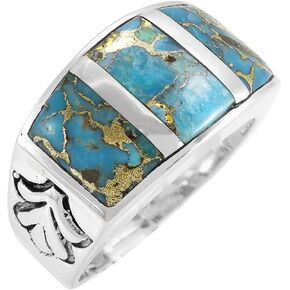 Turquoise Ring Sterling Silver 925 for Men Genuine Gemstones Size 9 to 13