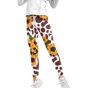 Horeset Sunflower Floral Print Girls Leggings for Kids 4-13 Year Workout Yoga Pants Dance Active Tights
