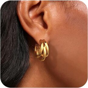 CHESKY Chunky Hoop Earrings for Women - Trendy 14k Gold Plated/Silver Thick Statement Earring Hypoallergenic Lightweight hoops for Women Dainty Jewelry Gifts