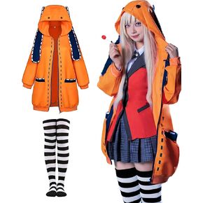 Kidukso Cool Anime Runa Cosplay Costume Women Orange Hoodie with Long Bunny Ears Halloween Hooded Zipper Jacket Coat