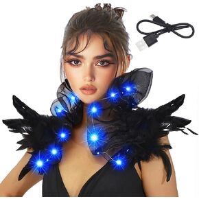 شال نسائي من Aukmla مزود بريش مضيء وياقة قوطية سوداء وياقة على شكل قوطي لزي الهالوين على الكتف in Kuwait