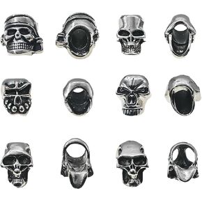 Skull Beads for Jewelry Making,Beard Beads,Beads Paracord,Mini Bulk Metal Beads DIY Bracelets Pendants 12 PCS