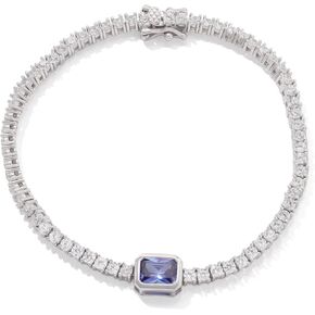 JTV Blue and White Cubic Zirconia Tennis Bracelet - Rhodium Plated Sterling Silver - CZ Tennis Bracelets for Women - Faux Diamond Tennis Bracelet - Silver Tennis Bracelet for Women
