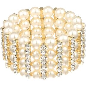 Madison Tyler Sparkle Rhinestone Stretch Bracelets for Women | Gold Rhinestone Pearl Bridal Bracelet | Wedding Party Prom Bracelet for Women