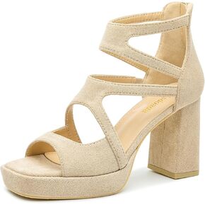risdoada Platform Heels 3.54 Inches Chunky Block Heeled Sandals for Women Comfortable Suede Open Toe Hollow Out High Heels Pumps