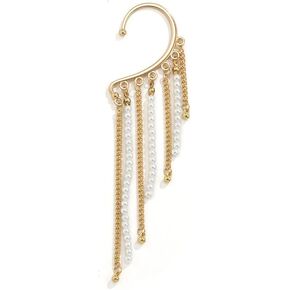 Elf Ear Cuffs Long Tassel Pearl Dangle Earrings Ear Clip Wrap Around Earring No Piercing Fairy Ear Wrap Cuffs Earrings for Women Cosplay Wedding Party Jewelry