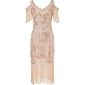 BABEYOND 1920s Plus Size Flapper Dress Vintage Long Fringe Dress Roaring 20s Plus Sequins Beaded Dress