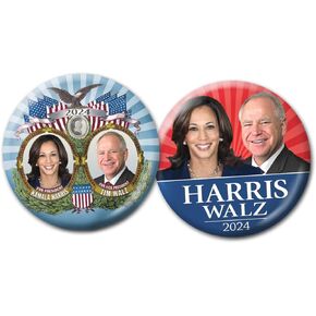 Kamala Harris Tim Walz 2024 Buttons - 2-Pack Campaign Pins - 3 Inch Larger Jugate Photo Designs for Kamala and Tim 452