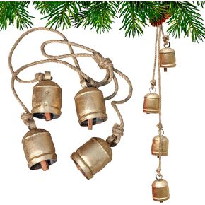Decorative Christmas Bell, Set of 4 Rustic Hanging Bell, Shabby Chic Country Style Rustic Cow Bells with Jute Rope, Wall Hanging Cow Bells, Vintage Rustic Metal Tranquil Wind Chimes