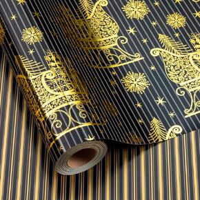Afucus Christmas Wrapping Paper, Mini Roll, Christmas Tree, Gold Foil Nutcracker Gift Wrapping Paper Roll for Christmas, Party, Birthday, Holiday (17 Inch X 33 Feet)