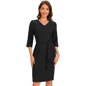Allegra K Work Office Casual Dresses for Women's Half Sleeve Work Midi Dress