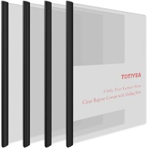 TOTiyea 100 Pack Letter Size Clear Report Covers with Sliding Bars, 5mm (20 Sheet Capacity) Sliding Bar File Folders, Black