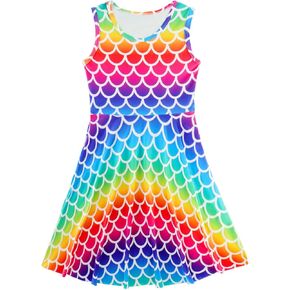 Girls Sleeveless Casual Dress Floral Printed Sundress for Home Party Beach Kindergarten Graduation