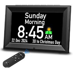 GOLOZA 7'' Digital Calendar Clock, Talking Clock with 10 Volumes, 6 Display with 10 Color Modes, 10 Levels Auto Dimmable, Alarms & Birthday & Holiday Reminders, 3 Medicine Reminders Clock for Seniors