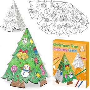 Christmas Tree Coloring Craft Kit - 36Pcs Color Your Own Christmas Tree Craft Xmas Gift, DIY 3D Christmas Tree Colorful Decoration Christian Party Game for Kids Sunday School Activities