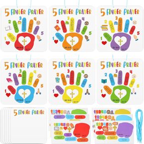 30 Sets Bible Crafts for Kids 5 Finger Prayer Handprint Craft DIY Christian Sunday School Crafts Make Your Own Finger Prayer Craft Gift for Religious Party Supplies Fun Home Activities